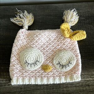 Adorable Owl Knit Hat for Kids - Pink and Yellow